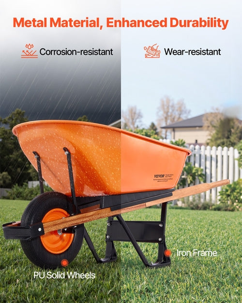 Wheelbarrow Cart, 6 Cu. Ft. Load & 330 lbs Capacity, One Wheel Garden