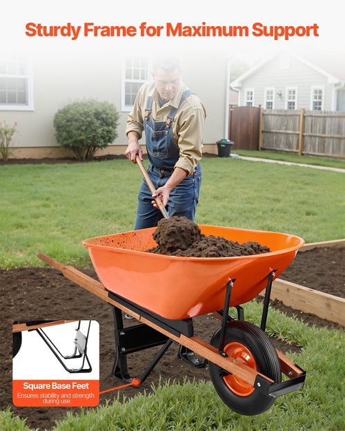 Wheelbarrow Cart, 6 Cu. Ft. Load & 330 lbs Capacity, One Wheel Garden