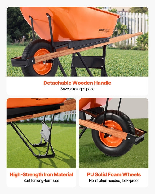 Wheelbarrow Cart, 6 Cu. Ft. Load & 330 lbs Capacity, One Wheel Garden