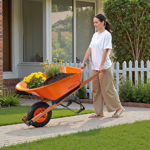 Wheelbarrow Cart, 6 Cu. Ft. Load & 330 lbs Capacity, One Wheel Garden