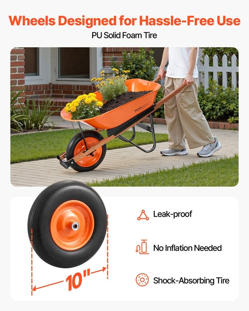 Wheelbarrow Cart, 5 Cu. Ft. Load & 330 lbs Capacity, One Wheel Garden