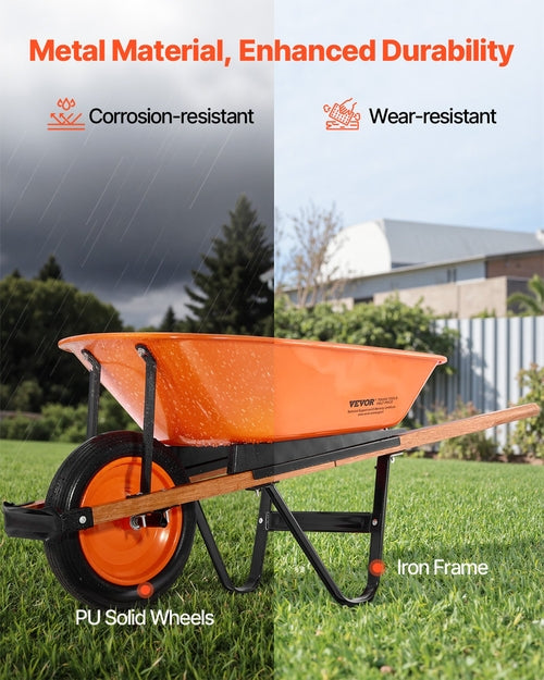 Wheelbarrow Cart, 5 Cu. Ft. Load & 330 lbs Capacity, One Wheel Garden