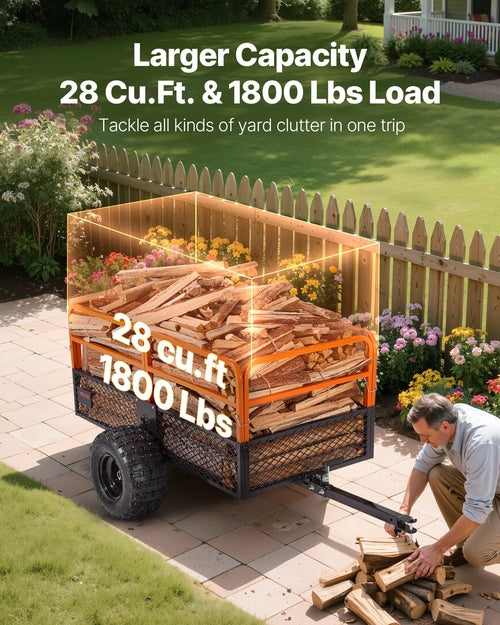 Garden Utility Trailer, 28 Cu. Ft. & 800kg, ATV UTV Trailer, Tow