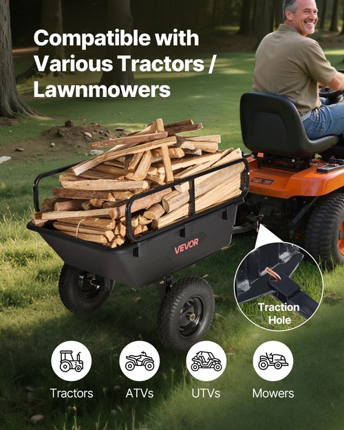 Garden Utility Trailer, 10 Cu. Ft 227 kg, ATV UTV Hauling Trailer, Tow