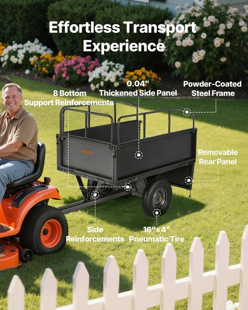 Garden Utility Trailer, 17 Cu. Ft & 272 kg Capacity, ATV UTV Hauling