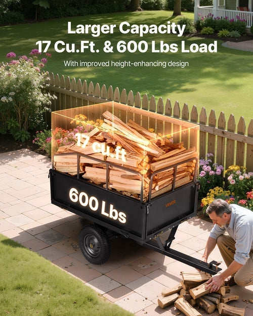 Garden Utility Trailer, 17 Cu. Ft & 272 kg Capacity, ATV UTV Hauling