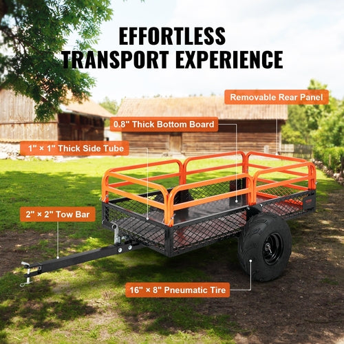 Heavy Duty Steel ATV Dump Trailer, 680 kg Load Capacity 0.43 Cubic