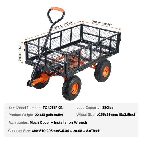 Garden Dump Cart Heavy-duty Metal Yard Carts and Wagons 880 lbs/399.2
