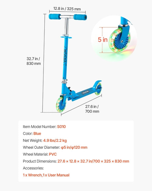 Kick Scooter for Kids Ages 3+, 2-Wheel Toddler Scooter with Light-Up