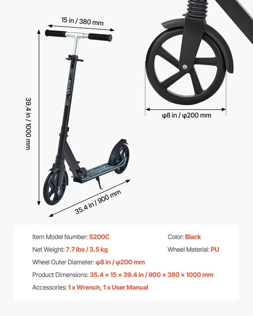 Kick Scooter for Kids Ages 8+, Teens & Adults, 2-Wheel Toddler Scooter