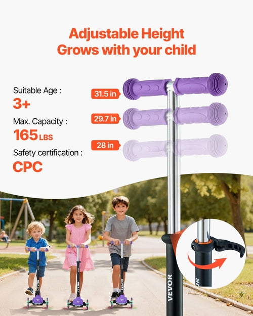 Kick Scooter for Kids Ages 3+, 3-Wheel Toddler Scooter with Light-Up