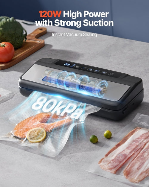 Vakuuminis sandarinimo aparatas, 80Kpa 120W galingas kompaktiškas maisto sandariklis, 7-in-1