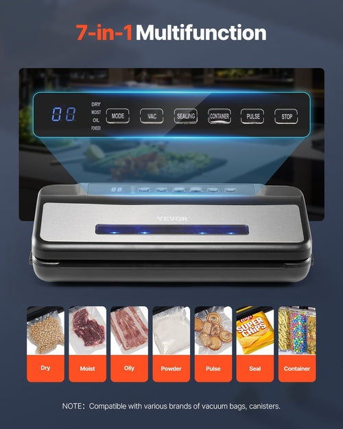 Vakuuminis sandarinimo aparatas, 80Kpa 120W galingas kompaktiškas maisto sandariklis, 7-in-1