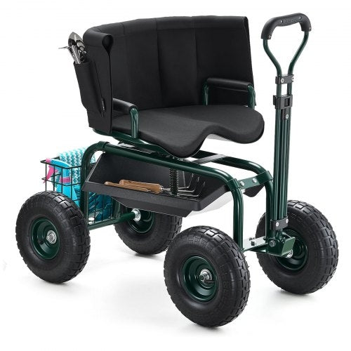 Garden Seat with Wheels, Rolling Garden Stool with Height Adjustable &
