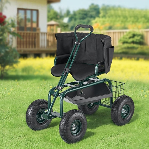 Garden Seat with Wheels, Rolling Garden Stool with Height Adjustable &