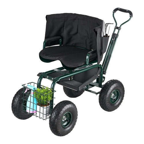 Garden Seat with Wheels, Rolling Garden Stool with Height Adjustable &