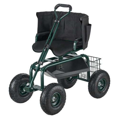 Garden Seat with Wheels, Rolling Garden Stool with Height Adjustable &