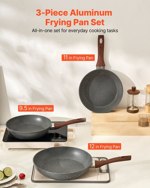 Frying Pan Skillet, Aluminum Egg Fry Pans, 3 Piece Set (250, 280, 325