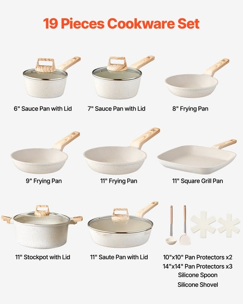19 Piece Pots and Pans Set Nonstick, Granite Cookware Set, Induction