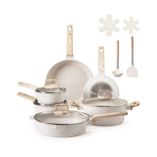 17 Piece Pots and Pans Set, Granite Nonstick Cookware Set, Induction