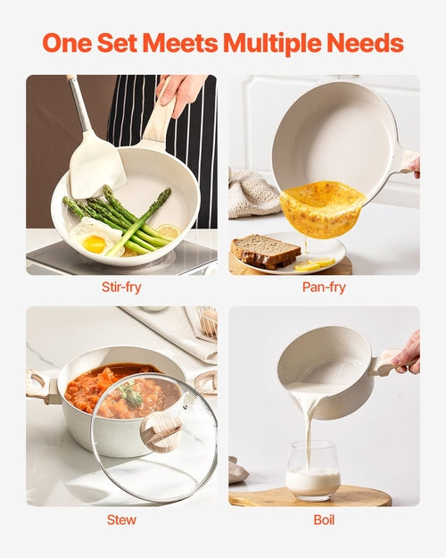 17 Piece Pots and Pans Set, Granite Nonstick Cookware Set, Induction