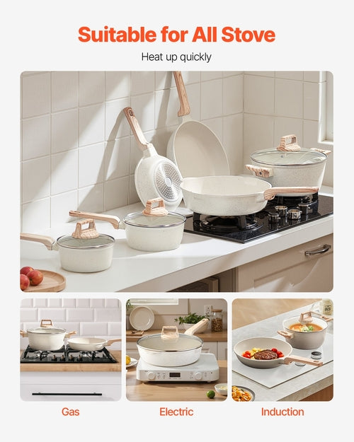 17 Piece Pots and Pans Set, Granite Nonstick Cookware Set, Induction