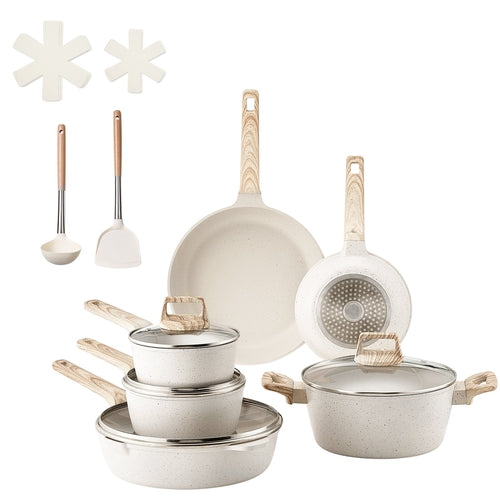 17 Piece Pots and Pans Set, Granite Nonstick Cookware Set, Induction
