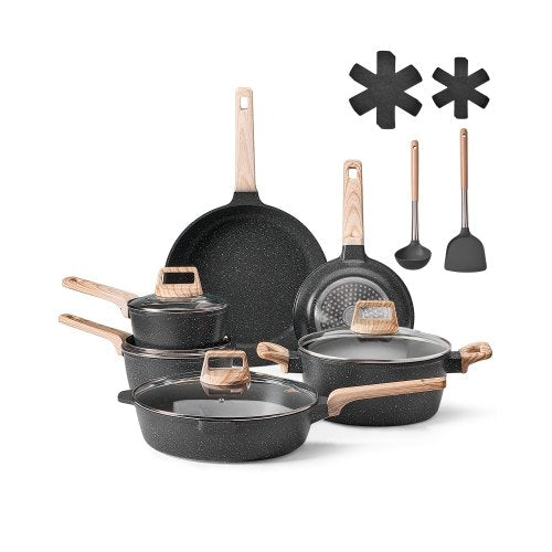 17 Piece Pots and Pans Set Nonstick, Granite Cookware Set, Induction
