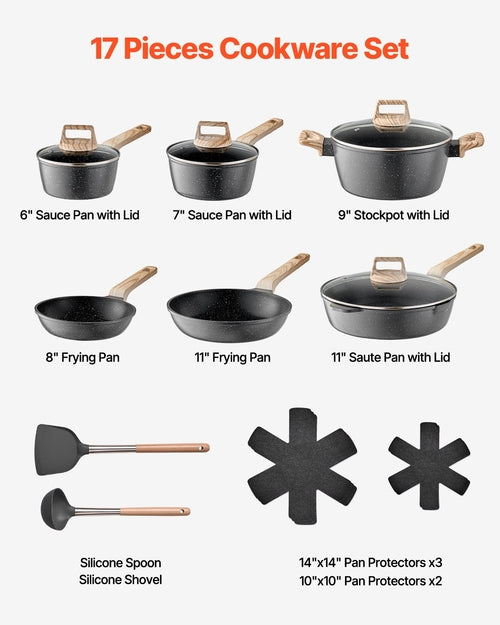 17 Piece Pots and Pans Set Nonstick, Granite Cookware Set, Induction