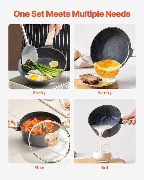 17 Piece Pots and Pans Set Nonstick, Granite Cookware Set, Induction