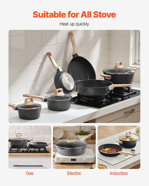 17 Piece Pots and Pans Set Nonstick, Granite Cookware Set, Induction