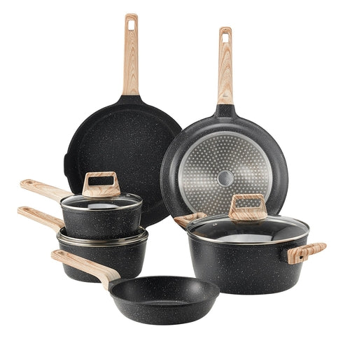 17 Piece Pots and Pans Set Nonstick, Granite Cookware Set, Induction