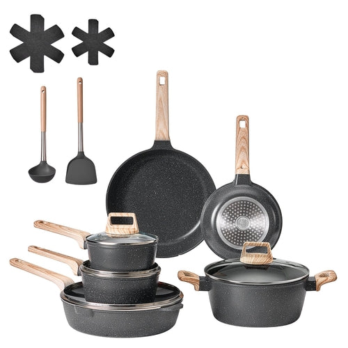 17 Piece Pots and Pans Set Nonstick, Granite Cookware Set, Induction