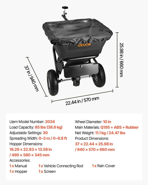 Tow Behind Lawn Spreader, 3m Spreading Width, Garden & Lawn Spreader