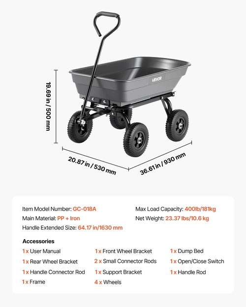 Garden Dump Cart, 181 kg Poly Dump Cart, Garden Carts Dumps Wagon with