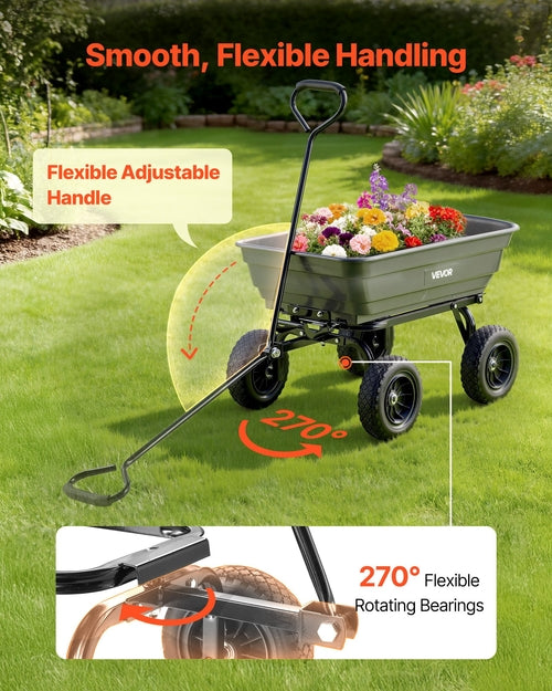 Garden Dump Cart, 272 kg Poly Dump Cart, Garden Carts Dumps Wagon with