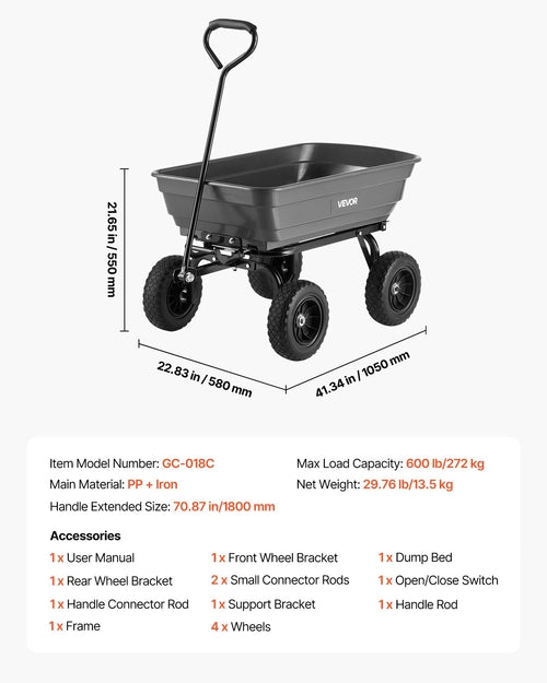 Garden Dump Cart, 272 kg Poly Dump Cart, Garden Carts Dumps Wagon with