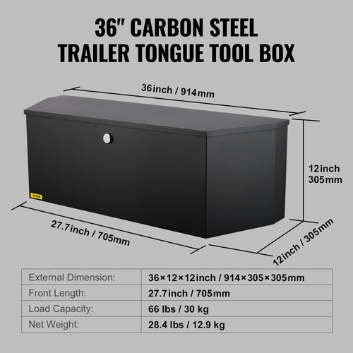 Trailer Tongue Box, Carbon Steel Tongue Box Tool Chest, Heavy Duty
