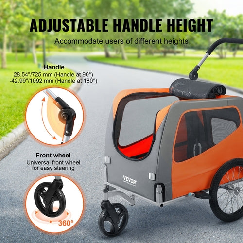 Dog Bike Trailer, Supports up to 66 lbs, 2-in-1 Pet Stroller Cart