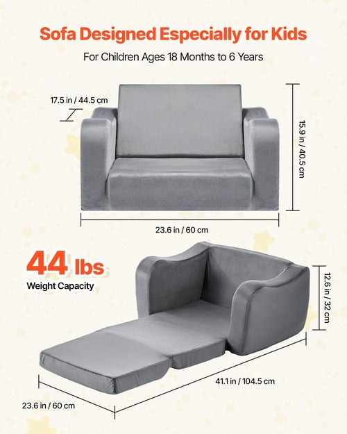 2-in-1 vaikiška sofa, sulankstoma minkšta kūdikių sofa su porankiais, pagaminta iš
