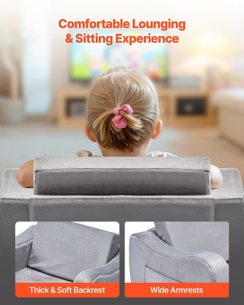2-in-1 vaikiška sofa, sulankstoma minkšta kūdikių sofa su porankiais, pagaminta iš