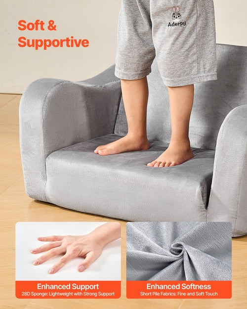 2-in-1 vaikiška sofa, sulankstoma minkšta kūdikių sofa su porankiais, pagaminta iš