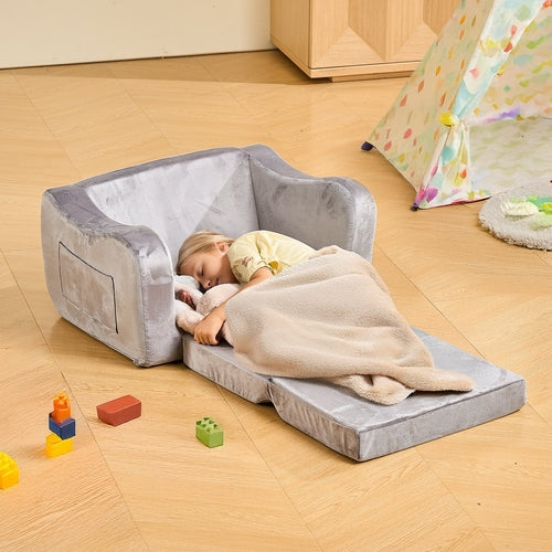 2-in-1 vaikiška sofa, sulankstoma minkšta kūdikių sofa su porankiais, pagaminta iš