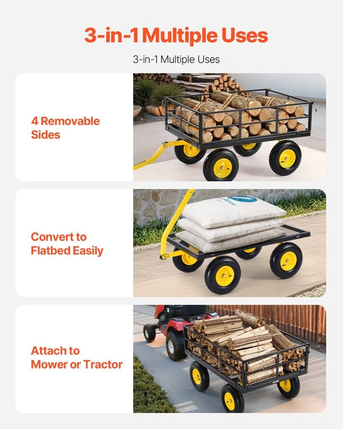 1200 Lbs Steel Garden Cart, Heavy Duty Pullable Garden Wagon Yard