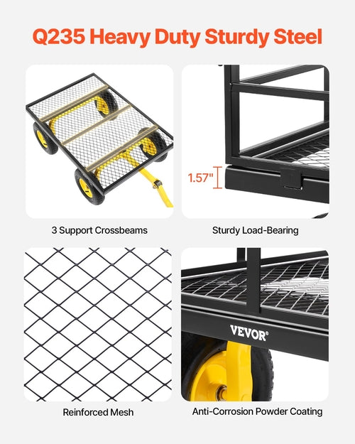 1200 Lbs Steel Garden Cart, Heavy Duty Pullable Garden Wagon Yard