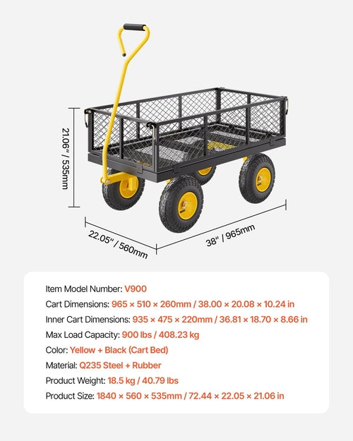 900 Lbs Heavy Duty Steel Garden Cart, Garden Wagon Cart on Wheels,