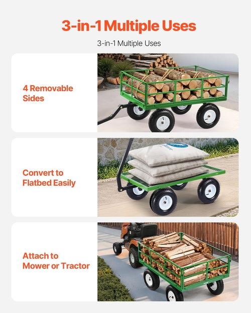 1200 Lbs Steel Garden Cart, Heavy Duty Pullable Garden Wagon Yard