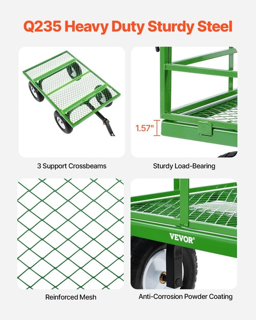 1200 Lbs Steel Garden Cart, Heavy Duty Pullable Garden Wagon Yard