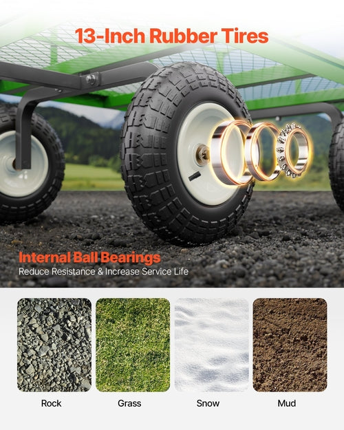 1200 Lbs Steel Garden Cart, Heavy Duty Pullable Garden Wagon Yard