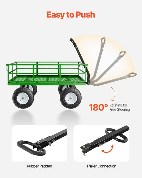 1200 Lbs Steel Garden Cart, Heavy Duty Pullable Garden Wagon Yard